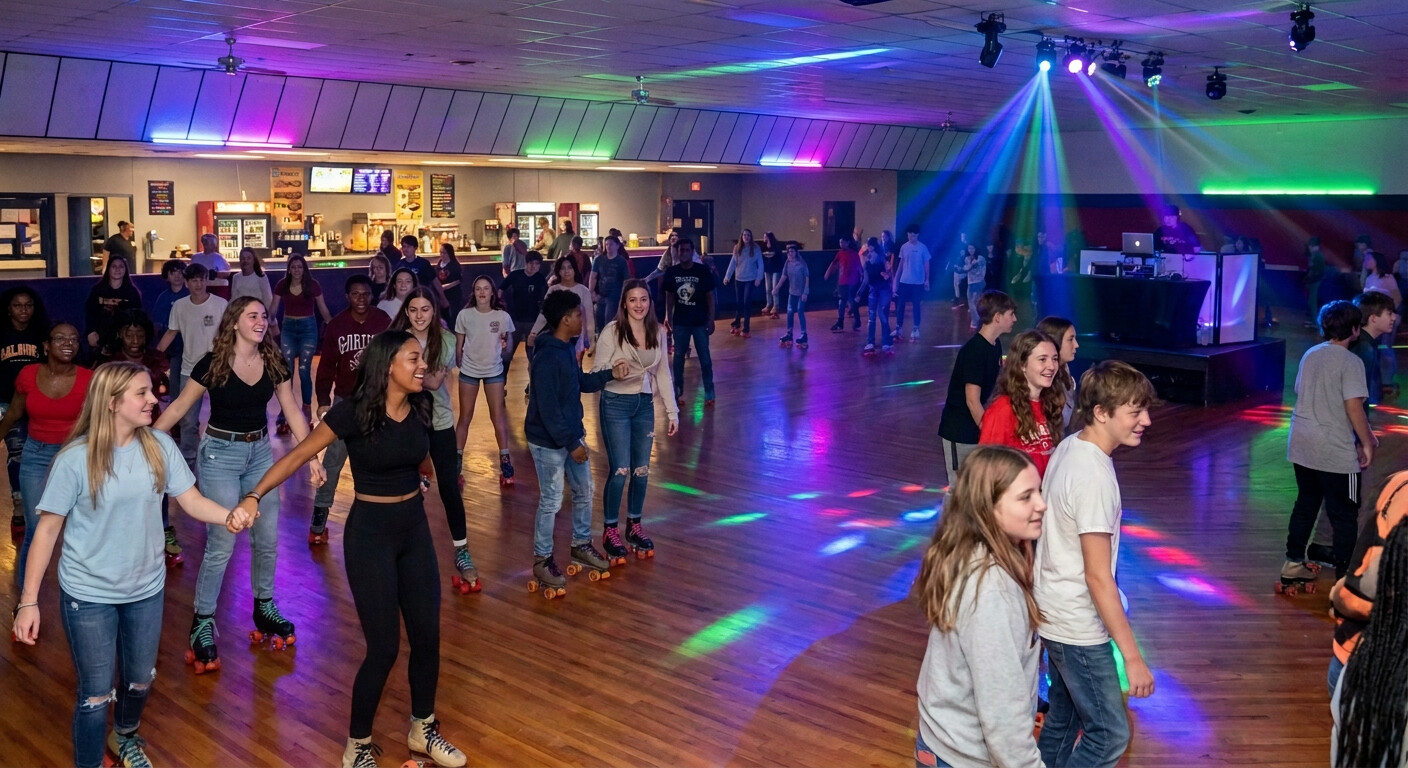 Teenagers roller skating and having fun at a Valdosta skating rink